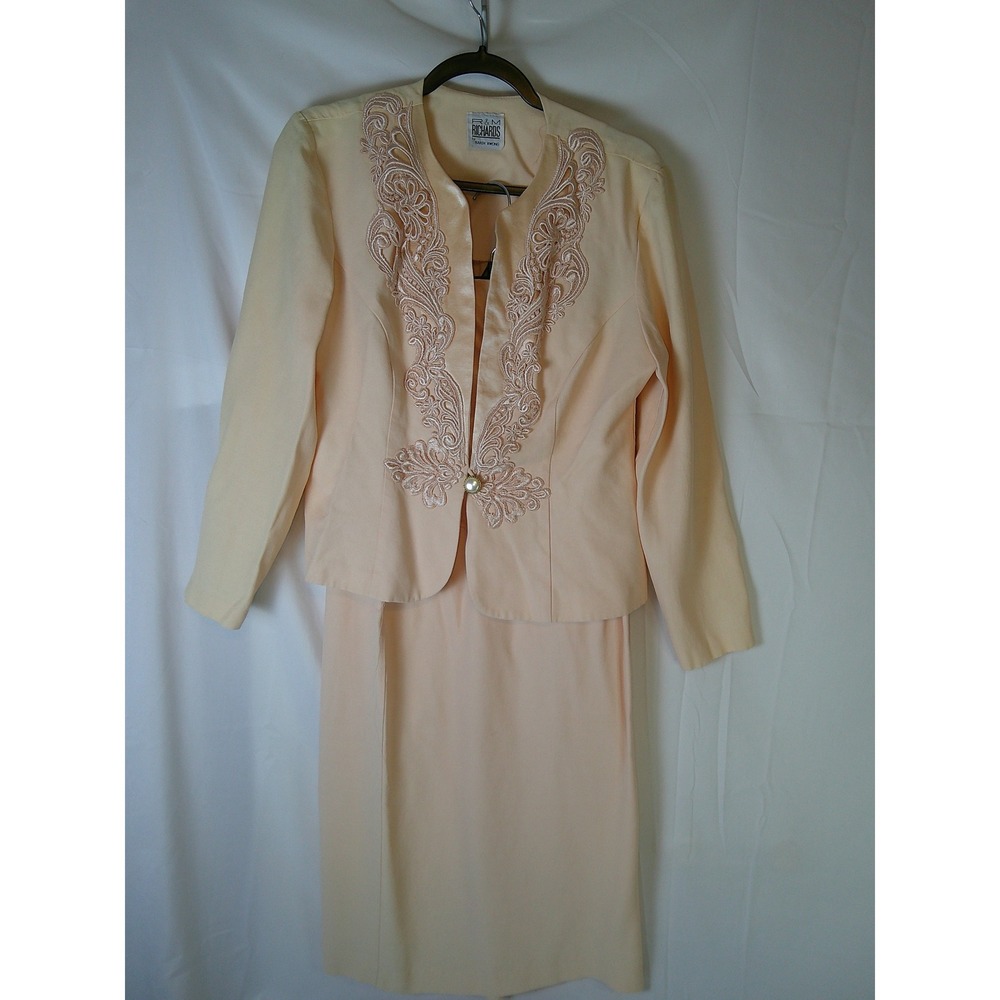 R M Richards by Karen Kwong Womens Peach‎ Embroidered Jacket Skirt Suit Set 10
